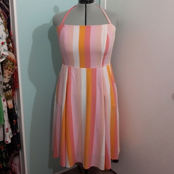 Collectif Dresses & Skirts - 🧁B2G1🧁 ModCloth x Collectif Stripes of Sherbet Halter Dress - Multi / 22 (UK)